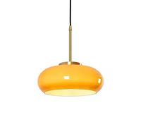 SWEMOPP 11" Milk Glass Pendant Light Mid Century Modern Orange Glass Ceiling Hanging Lamp Drum Shade Vintage Gold Chrome Farmhouse Vintage Chandelier For Kitchen Island Dining Room Foyer