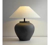 SWEMOPP 18.8" Black Vintage Distressed Ceramic Pot Table Lamp With Fabric Shade Rustic Farmhouse Table Lamps For Living Room Decorative Bedside Nightstand Lamp For Living Room Hotels Office