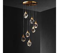 SWEMOPP 5 Lights Crystal Pendant Light Modern Cluster Chandelier For Foyer Entryway Vintage Gold LED Raindrop Round Hanging Chandelier For Dining Room Bedroom Kitchen Island Stairwell Staircase Farmho