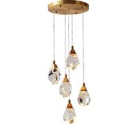 SWEMOPP 5 Lights Crystal Pendant Light Modern Cluster Chandelier For Foyer Entryway Vintage Gold LED Raindrop Round Hanging Chandelier For Dining Room Bedroom Kitchen Island Stairwell Staircase Farmho