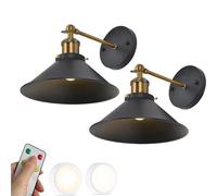 SWEMOPP Battery Operated Black Industrial Wall Sconce Set of 2 Farmhouse Wireless Battery Powered Wall Light with Remote LED Bulb Vintage Bedside Wall Lamp for Bedroom Living Room Headboard