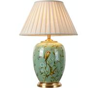 SWEMOPP Large Green Ceramic Table Lamp Vintage Flower Floral Table Lamp for Living Room Single Porcelain Oriental Table Lamp for Bedroom Nightstand Retro Desk Lamp for Bedside Study Entry Office