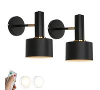 SWEMOPP LED Night Light Battery Operated Wall Sconce Set of 2 Farmhouse Wireless Rechargeable Wall Lighting Indoor Black White Industrial Cordless Wall Mounted Lamp for Bedroom Living Room Bedside
