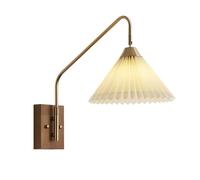 SWEMOPP Long Arm Wall Sconce Plug in Pull Chain Switch Hardwired Farmhouse Vintage Wall Light with Pleated Fabric Shade Swing Arm Wall Lamp for Bedroom Dining Table Bedside Living Room Headboard