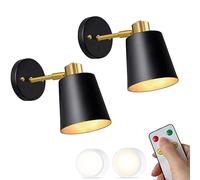SWEMOPP Mid Century Modern Sconces Wall Decor Set of 2 Battery Operated Cordless Wall Light with Remote LED Bulb Rechargeable Wireless Wall Lamp for Bedroom Headboard Living Room, Black Gold White