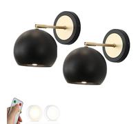 SWEMOPP Mid Century Modern Sconces Wall Decor Set Of 2 Battery Operated Remote Non Hardwired Wall Light Fixtures Black Gold Metal Farmhouse Industrial Cordless Wall Lamp For Living Room Bedroom Bedsid