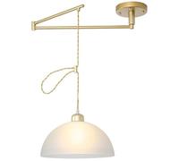 SWEMOPP Milk Glass Pendant Light Fixture Ceiling Swing Arm Adjustable Long Arm Modern Hanging Lamp Vintage Gold Industrial Dome Chandelier for Dining Room Table Kitchen Island Farmhouse Restaurant