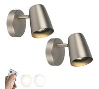 SWEMOPP Rechargeable Battery Operated Wall Sconces Brushed Nickel Set of 2 Wall Decor Remote Cordless Wall Light Metal Industrial Farmhouse Wireless Wall Lamp for Bedside Bedroom Headboard