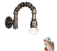 SWEMOPP Vintage Industrial Wall Sconce Battery Operated Rustic Farmhouse Cordless Rechargeable Wall Light with Remote Steampunk Pipe Water Tube Wireless Wall Lamp for Bedroom Bedside Headboard