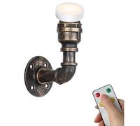 SWEMOPP Vintage Industrial Wall Sconce Battery Operated Rustic Farmhouse Cordless Rechargeable Wall Light with Remote Steampunk Pipe Water Tube Wireless Wall Lamp for Bedroom Bedside Headboard