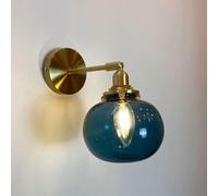 SWEMOPP Vintage Industrial Wall Sconce Rustic Farmhouse Bedside Wall Lamps with Amber Glass Blue Green Bathroom Vanity Wall Mount Lighting Fixture for Bedroom Living Room Hallway Porch Indoor