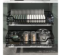 SWENEEN 2 Tier Stainless Steel Pull Out Drawer Heavy Duty Slide Out Storage Basket For Kitchen Cabinets Cupboards Pantry Telescopic Shelf Storage Solution,Black-74W*41D*13.5H(cm)