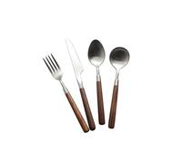 SWENEEN 4/16/24/32/40/48 Pcs Kitchen Household 304 Stainless Steel Walnut Handle Kitchenware Knife, Fork And Spoon Tableware,Brown,4 Piece for 1