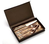 SWENEEN 4/16/24/32/40/48 Piece 304 Stainless Steel Knife, Fork, Spoon, Egg-shaped Handle, Black Gift Box,Rose Gold,24 Piece for