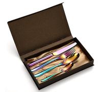 SWENEEN 4/16/24/32/40/48 Piece 304 Stainless Steel Knife, Fork, Spoon, Egg-shaped Handle, Black Gift Box,Rainbow,40 Piece for 10