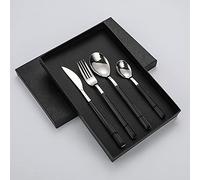 SWENEEN 4/16/24/32/40/48 Pieces Black Square Handle Stainless Steel Tableware Four-piece Gift Box Household Knife, Fork And Spoon Four-piece,Silver,1040Pcs