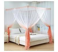 SWENEEN 4 Corner Bed Canopy Post Frame Mosquito Net Bed Frame Curtain Brackets With Curtain Bed Netting Canopy For Bedroom Decoration,Orange,Queen,Orange-Queen