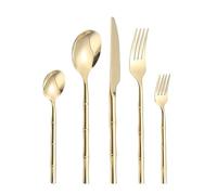 SWENEEN 5/20/30/40/50/60pcs 304 Stainless Steel Cutlery Bamboo Handle Knife, Fork And Spoon,Gold,10