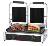 SWENEEN Commercial Sandwich Maker Electric Panini Press Maker 50-300℃ Adjustable Temp Control Non Stick Surface Double Grooved Plates