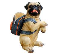 SWENEEN Garden Ornaments, Realistic Pug Statue, Animal Memorial Figurines, Resin Sculpture Waterproof, Dog with Backpack Decorated in Outdoor Home Courtyard Grass