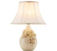 SWENEEN Table Lamps Table Lamp Bedside Lamp Creative ThreeDimensional Carved Ceramic Bedside Lamp Nightstand Lamp Fabric Lampshade Desk Lamp Table Lamps for Living Room -A-Push button Switch