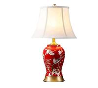 SWENEEN Table Lamps Table Lamp Bedside Lamp Red Ceramic Table Lamp Desktop Lamp Hand Painted Flowers And Birds For Bedroom Living Room Table Lamps for Living Room -A-Push Button Switch