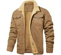 SWEPER Men'S Fleece Coat - Turn-Down Collar Winter Cotton Jackets Mens Fleece Trucker Parka Cargo Coats Clothes Overcoats,Khaki,Xxl