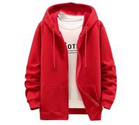 SWEPER Men'S Fleece Jacket - Plus Size Hoodie Men Autumn Winter Fleece Hoodies Solid Color Jacket Hoodies Big Size Jackets Male Fashion Casual Coat Plus Size,Red,8Xl