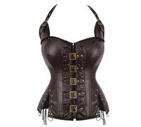 SWEPER Women'S Bustier Corset Top - Halterneck Corset Halter Neck Bustier Women Leather Waist Slimming Steampunk Gorset Sexy Outfit Korset,Brown,L