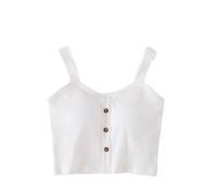 SWEPER Women'S Vests - Spring And Summer Cotton Sleeveless Belt Bra Sling Vest Women Button Wide Shoulder Belt Women'S Navel Vest,Style C,S
