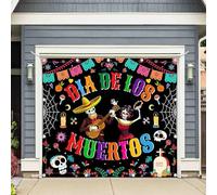 Swepuck 1PC 8x7ft Day of The Dead Door Banner Decorations Mexico Halloween Candle Skull Black Spider Web Photography Backdrop Home Outdoor Wall Cover Kids Party Supplies