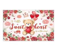 Swepuck 72x43inch Fabric A Little Sweet Heart is On The Way Backdrop Newborn Rose Bear Photography Background Baby Shower Girls Birthday Party Decor Photo Banner Props