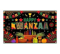 Swepuck 72x43inch Fabric Happy Kwanzaa Backdrop Africans American Heritage Hoilday Photography Background Traditional Festival Party Decorations Photo Banner Props