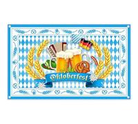Swepuck 72x43inch Oktoberfest Backdrop Blue and White Checkerboard Wheat Bread Maple Leaves Photography Background German Beer Fall Festival Party Decor Photo Props