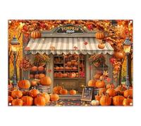 Swepuck 7x5ft Fabric Fall Pumpkin Shop Backdrop Rustic Autumn Fallen Maple Leaves Harvest Floral Street Lights Photography Background Thanksgiving Party Decor Photo Props