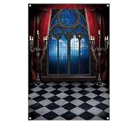 Swepuck 84x60inch Gothic Vampire Medieval Castle Backdrop Halloween Window Moon Bats Photography Background Dress-up Party Decorations Photo Booth