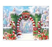 Swepuck 8x6ft Fabric Christmas Fairytale Town Backdrop Green Arches Snowman Candy Winter Snowflake Photography Background Kids Xmas Holiday Decorations Photo Banner Props