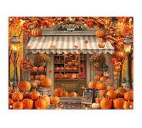 Swepuck 8x6ft Fabric Fall Pumpkin Shop Backdrop Rustic Autumn Fallen Maple Leaves Harvest Floral Street Lights Photography Background Thanksgiving Party Decor Photo Props