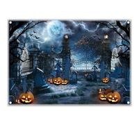 Swepuck 8x6ft Halloween Haunted Graveyard Photography Backdrop Pumpkin Lantern Spooky Night Moon Background Kids Ghost Party Decorations Banner Photo Booth