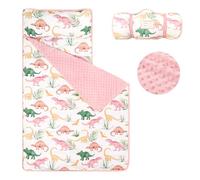 SWESEN Toddler Nap Mat for Preschool, Soft Kids Nap Mat with Removable Pillow and Minky Blanket, Extra Large Rolled Daycare Sleeping Bag for Boys, Dinosaurs, 22in x 55in, Ages 3-6 Years