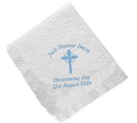 SWETHT Personalised Baby Christening Shawl, Embroidered Baptism Blanket White with Gothic Cross, Custom Naming Day Christening Blanket for Baby Boys Girls