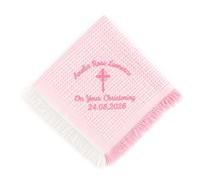 SWETHT Personalised Baby Christening Shawl, Embroidered Baptism Shawl White with Gothic Cross, Custom Naming Day Christening Blanket for Baby Boys Girls
