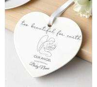 SWETHT Personalised Baby Loss Gift, Custom Memorial Baby Ceramic Heart Ornament with Child's Name, Baby in Heaven Keepsake, Miscarriage Memorial for Angel Baby (H3-Angel)