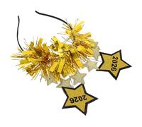 SWETRACE 2026 Happy New Year Headband Tiara with Star Decorations and Glitter Tinsel for Graduation Time, Versatile Golden Hairband for Parties and Holiday Celebrations