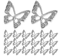 SWETRACE 20pcs Butterfly Nail Art Charms Creative Silver Alloy Rhinestone Decorations with Bright Luster Easy to Use for Women Christmas Nail Embellishments