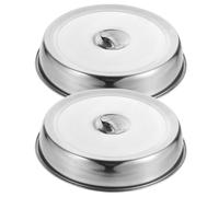 SWETRACE 2pcs 24cm Stainless Steel round Steak Covers with Protective Food Lid, Multi-purpose Kitchen Dish Covers for Bbq, Home Cooking and Grilling
