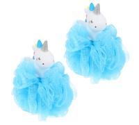 SWETRACE 2Pcs Unicorn Bath Mesh Ball Bathing Poufs for, Blue PE Net Shower Scrubber Sponge, Exfoliating Body Cleaner for Bath Time