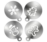 SWETRACE 4 Pcs Creative Christmas Baking Stencils for Desserts and Breads, Stainless Steel Cake Art Tools for DIY Decorating, Lightweight Silver Stencils for Baking Festive Treats