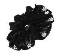 SWETRACE Black Velvet Large Scrunchie with Pearl Studs, Starry Sparkle Fabric Hair Tie for Women, Stylish Soft Elastic Hairband Suitable for Ponytail and Daily Hair Styling