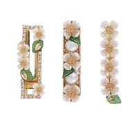 SWETRACE Chic Flower Hair Clips with Green Leaf Design Alloy and Synthesis Material 3pcs Stylish Decorative Hair Accessories Random Color for Women for Daily Wear
